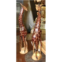 PAIR OF 24" GIRAFFE FAMILY CARVED WOOD STATUES