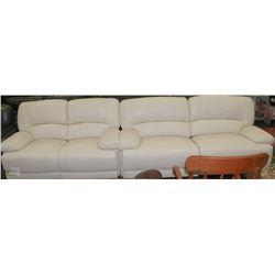 WHITE BONDED LEATHER RECLINING SOFA AND LOVE SEAT