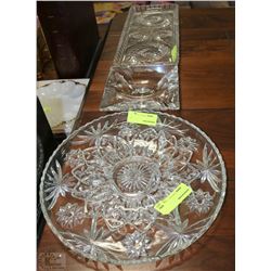 4 PC CUT GLASS TRAY AND ASHTRAY COLLECTION