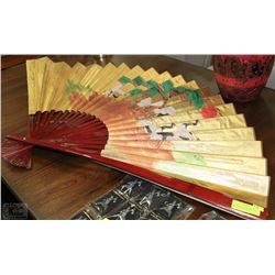 LARGE ORIENTAL FOLDING WALL FAN - PAINTED STORKS
