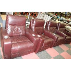 4PC SHOWHOME BURGUNDY LEATHER THEATER SEATING W/