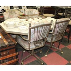 TABLE AND 4 ROLLING SWIVEL CHAIRS
