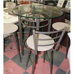ROUND GLASS AND METAL PUB TABLE WITH 4 SWIVEL