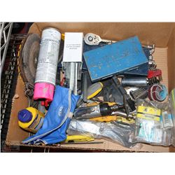 BOX OF VARIOUS TOOLS INCL. AIR ZIP CUTTER,