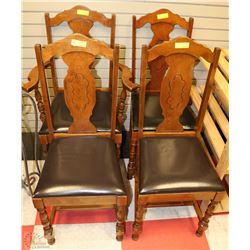 SET OF 4 WOOD AND LEATHERETTE VINTAGE CHAIRS