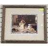Image 1 : 1995 FRAMED PRINT OF DOG & TWO KITTENS (28" X 24"