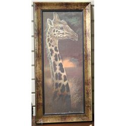 AFRICAN GIRAFFE FRAMED LITHOGRAPH ON BOARD 23"X11