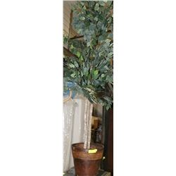 7 FOOT TALL SILK FIG TREE WITH REAL WOOD POT