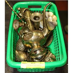 BASKET OF BRASS ORNAMENTS