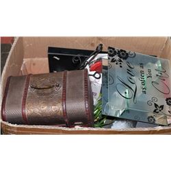BOX OF ASSORTED HOUSEWARE AND DECOR