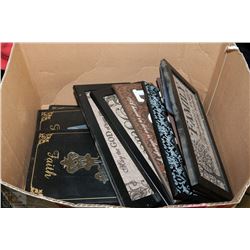BOX WITH  ASSSORTED FRAMED PICTURES