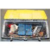 Image 1 : BLACK AND YELLOW TOOL BOX WITH ASSORTED TOOLS