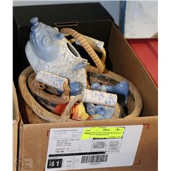 ASIAN STYLE CERAMIC/WICKER SET WITH "HOMESTEAD IN