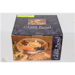 NEW CRACKLE GLASS BOWL WITH METAL STAND