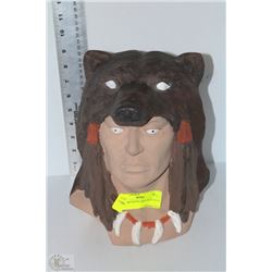 CERAMIC NATIVE WOLF HEADDRESS BUST