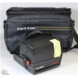 POLAROID SUN 660-600 LAND CAMERA WITH CAMERA BAG