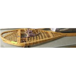 VINTAGE WOODEN SNOW SHOES WITH LEATHER STRAPS