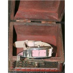 PINK PLAYBOY LADIES WATCH IN WOODEN CASE