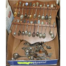 FLAT WITH SPOON RACK & 85 COLLECTOR SPOONS FROM