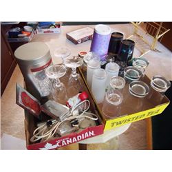 Two Boxes Full Of Cups, Wine Glasses, Wine Accessories, Etc.