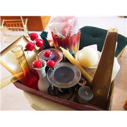 Box Full Of Candles, Candle Holders, Etc.