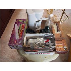 Box Full Of Kitchen Appliances, Slicing Knife, Chop Wizard, Coffee Maker, Mixer