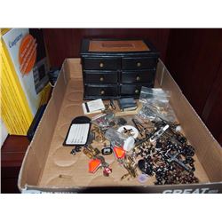 Box Full Of Lapels, Tie Clips, Costume Jewelry, Etc.