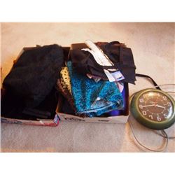 Two Boxes of Fabric W/ Clock