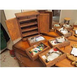 Wooden Jewelry Box W/ Contents