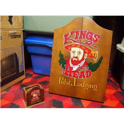 Kings Head Pub & Lodging Dart Board With Darts And Matching Coaster Set