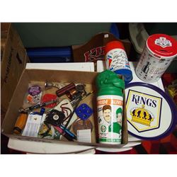 Box Full Of Misc. Collectibles, Kings Plate, NHLPA Thermos, 94' Rider Cup, Misc.