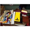 Image 1 : Box Full Of Office Supplies, Rulers, Pens, Pencils, Rulers, Rubber Stamp Kit, Hole Punch, Mini Clipb