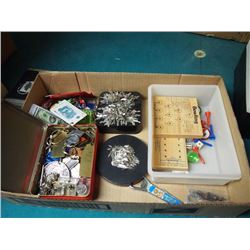 Box Full Of Table Games, Keychains, Sask Power, New York Rangers, Many Branded, LA Kings Wallet