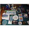 Image 1 : Box Full Of Expo 86 Advertising Materials, VHS, Cups, Pins, Caps, Coffee Cups, License Plates
