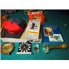 Image 1 : Box Full Of Misc. Items, Hats, RCMP, DeLaval Cream Separator Small ERTL Model, Postcard Book, Model 