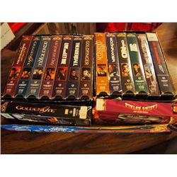 Box Full Of VHS Movies, James Bond, Golden Eye, Thunderball, Die Another Day, Dr. No