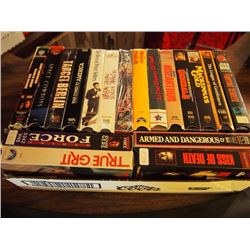 Box Full Of VHS Movies, True Grit, Space Cowboys, Kiss Of Death, Armed And Dangerous