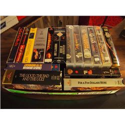 Box Full Of VHS Movies, The Good, The Bad, And The Ugly, Armageddon, For A Few Dollars More