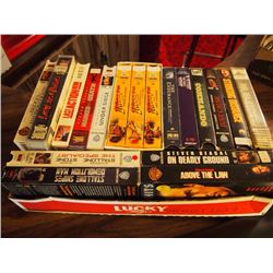 Box Full Of VHS Movies, Above The Law, Indiana Jones, Last Action Hero, Just Cause