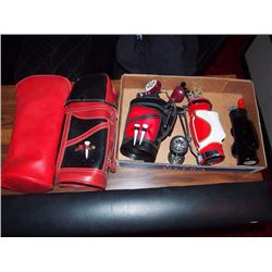 Box Full Of Miniature Golf Bag Shaped Items, Aftershave Etc.