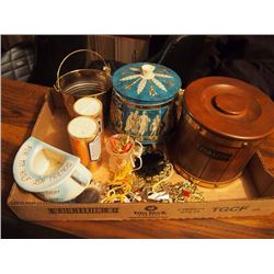 Box Full Of Bar Items, Bar Cleaner, Ashtray, Containers