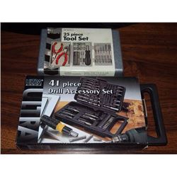 Tools Sets, 25 Piece Tool Set, 41 Piece Drill Accessory Set, Unopened