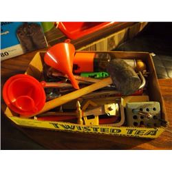 Box Full Of Tools, Hammer, Funnel, Saw, Scraper