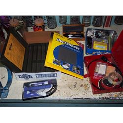 Box Full Of Assorted Tools, Geometry Set, Duct Sheets, Exacto Knife
