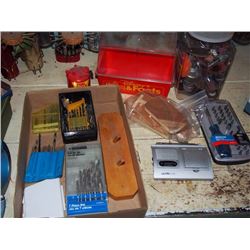 Box Full Of Tools And Hardware, Drill Bits, Grinder Bits, Etc.