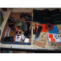 Box Full Of Chargers, Square, Empty Kits, 50 Ft Tape Measure And Other Misc. Items