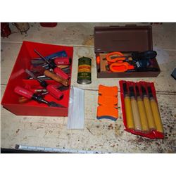 Box Full Of Hand Tools, Chisels, Valvoline Household Oil Tin