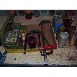Tackle Box Full Of Misc., Caddy Full Of Nails, Hammers, Saws