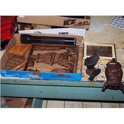 Box Of Stove Wall Pieces, Mag Light, Other Misc.