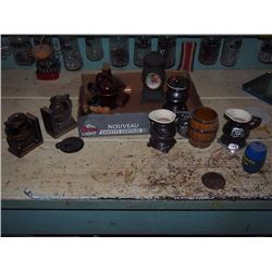 Mini Stove And Barrel Memorabilia, Book Ends, Cream Containers